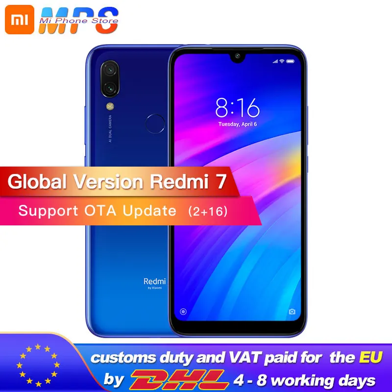 Глобальная версия Xiaomi Redmi 7 2GB 16GB мобильный телефон полный экран Snapdragon 632