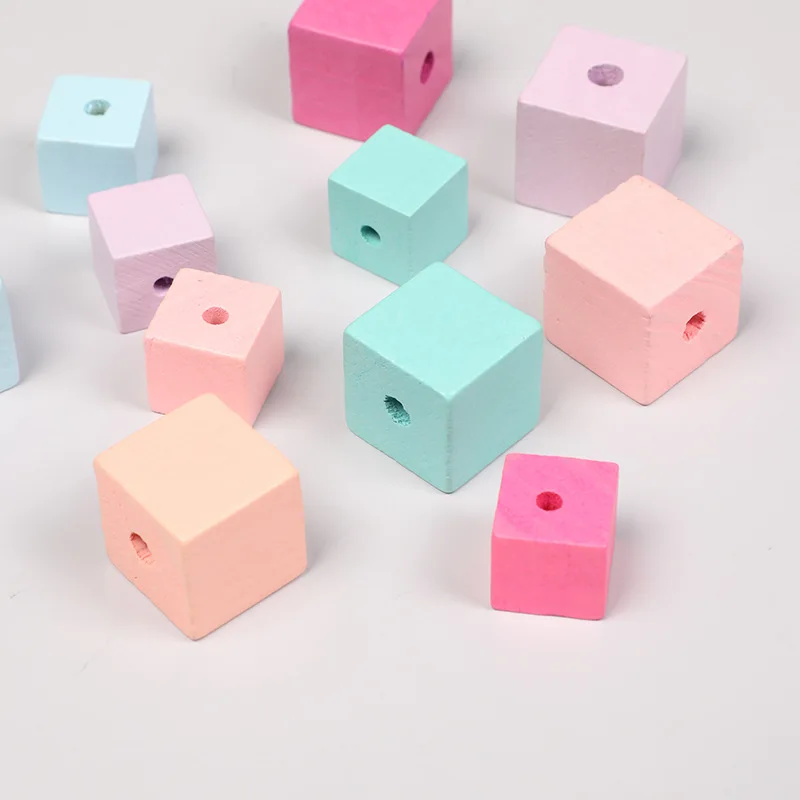 20pcs 15-20mm Colored Square Wooden Beads Handmade Custom Fashion Decorations DIY Necklace Bracelet Jewelry Making Accessories