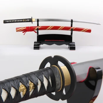 

Handforged folded steel ninja swords real Japanese Katana sharpness edge full tang red wooden SAYA