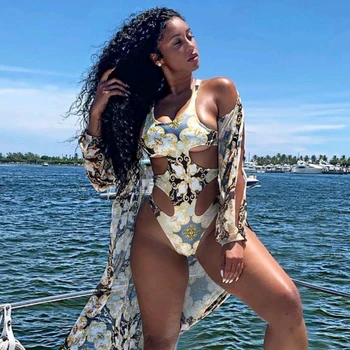 

Floral Print Swimwear Women One Piece Swimsuit Sexy Push Up Ladies BodySuit Female Bathing Suit 2020 Cut Out Beachwear