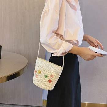 

Woven Bucket Bag Lace Shoulder Bag Seaside Vacation Beach Bag Straw Bag Messenger Bag