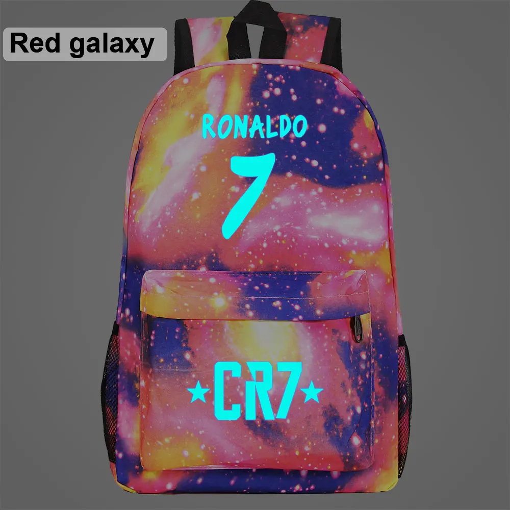 Светящиеся Спортивные Футбольные Звезды Роналду 7 цифр галактика клетчатая детская школьная сумка подростковые школьные сумки женские и мужские рюкзаки - Цвет: AL31-19