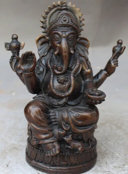 

free shipping<<<< 18CM tibet buddhism bronze 4 arm Elephant Nose Jambhala Mammon god buddha statue Statue
