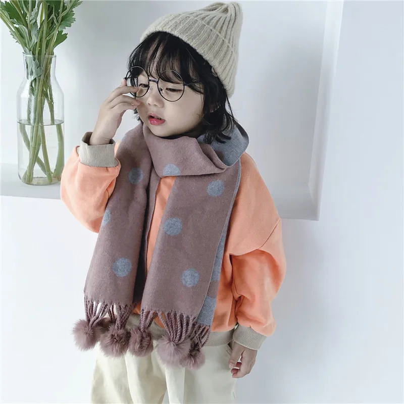 Colorways Autumn Winter Unisex Kid Tassel Pompom Cashmere Scarf Baby Neck Warmer Scarves Soft Handfeeling Snood