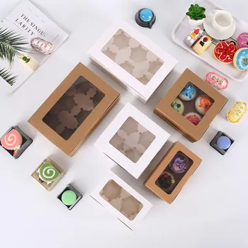 

10PCS 2/4/6 Holes Kraft Paper Cupcake Box Container Dessert Treat Holder Cup Cake Boxes For Home Dessert Shop