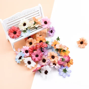 

200pcs 4cm Artificial flowers Silk chrysanthemum Fake daisy for Home decor Wedding decorative flower wreaths Diy Gifts Candy box