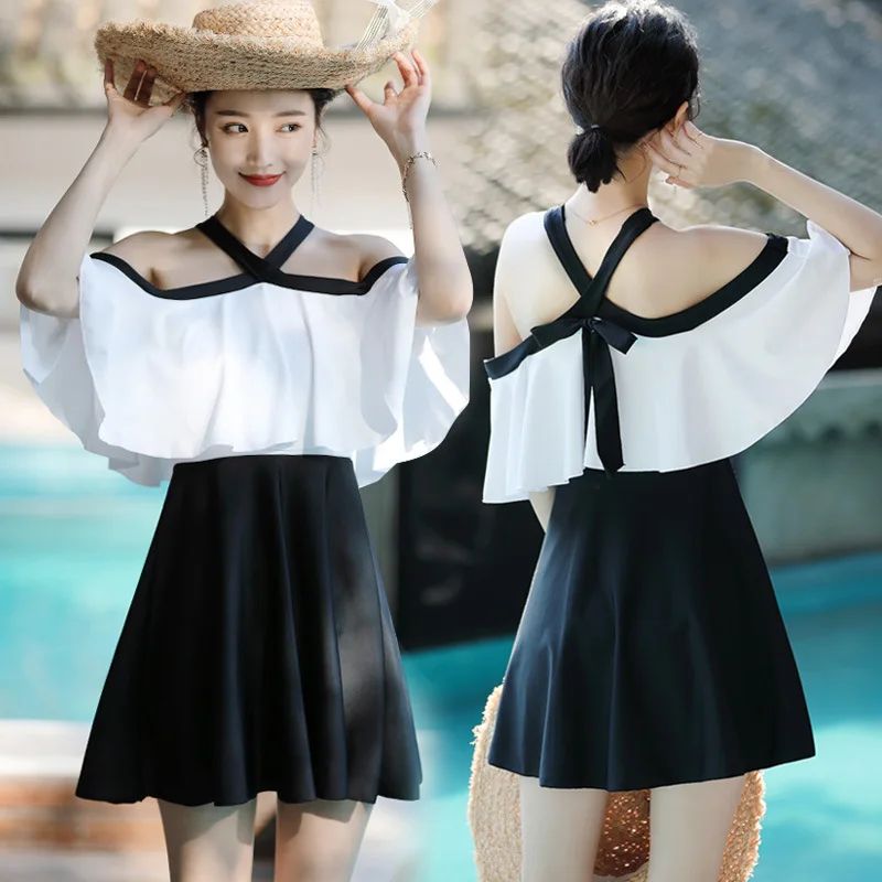 

New Style Two-Piece Set Two-piece Swimsuits Women's Graceful Bikini Small Bust Gathering Skirt Conservative Boxer Hot Springs Ba