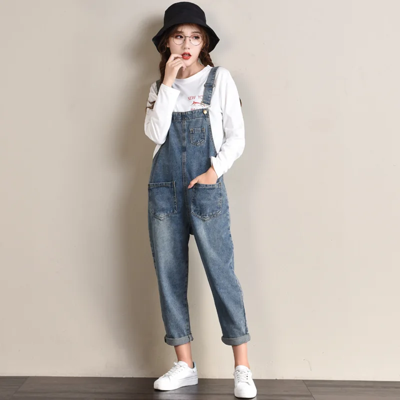 

Plus Size 6XL Rompers Women Denim Overalls Loose Casual Straight Harem Jean Jumpsuits Women Rompers Oversized Suspender Jumpsuit