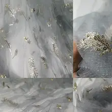 Серый лист блесток вышитые сетчатые ткани для юбки сцены вечерние свадебные домашний декор вечернее платье