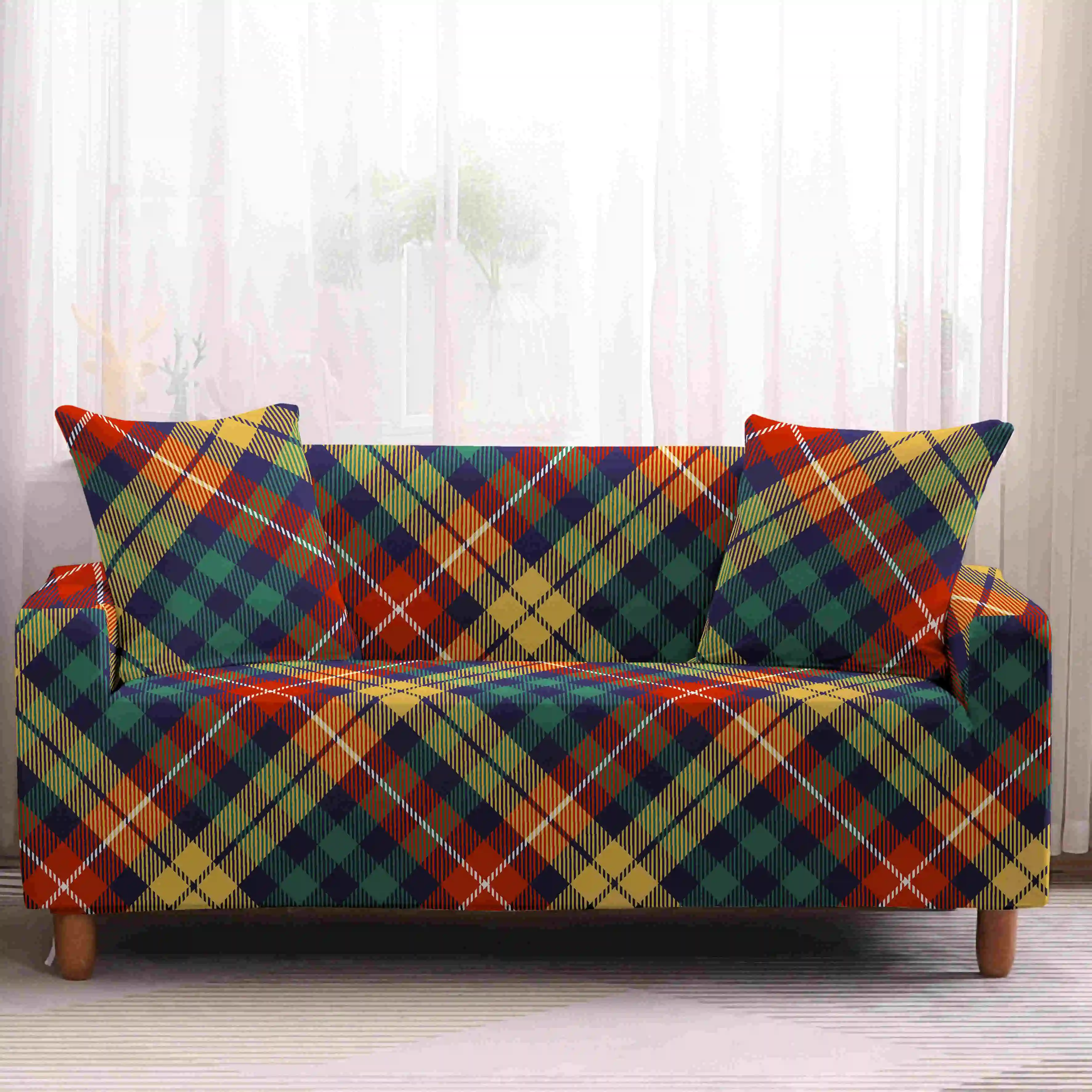 

Homesky Geometric Slipcover Plaid Sofa Cover Tightly All-inclusive Wrap single/double/three/four-Seat Elasticity Sofa Cover