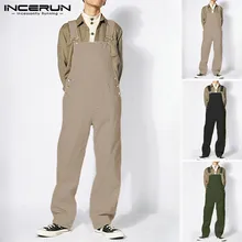 INCERUN сплошной цвет универсальный инструмент прямой мужской комбинезон соломенные брюки свободные модные мужские комбинезоны мужские уличные