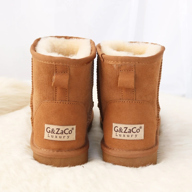 G& Zaco/роскошные зимние сапоги из овечьей кожи; женские полусапожки из натуральной кожи; зимние сапоги из водонепроницаемого материала с овечьим мехом; зимняя обувь для девочек