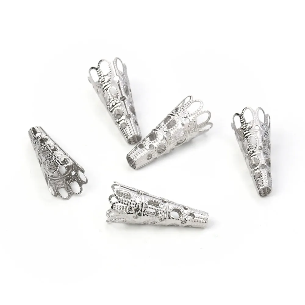 DoreenBeads 304 Бусы из нержавеющей стали колпачки конус Серебряный тон для самодельных ювелирных изделий(подходит 12 мм бусины) 12-22 мм x 8-9 мм, 20 шт