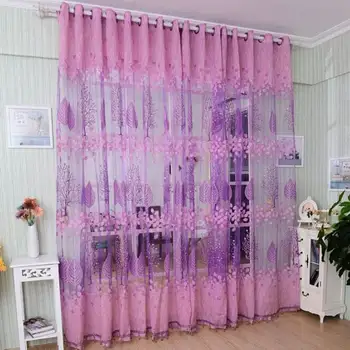 

250x100cm Living Room Curtain Floral Tulle Door Window Curtain Drape Panel Sheer Scarf Valances Glass Yarn Curtains 2pcs