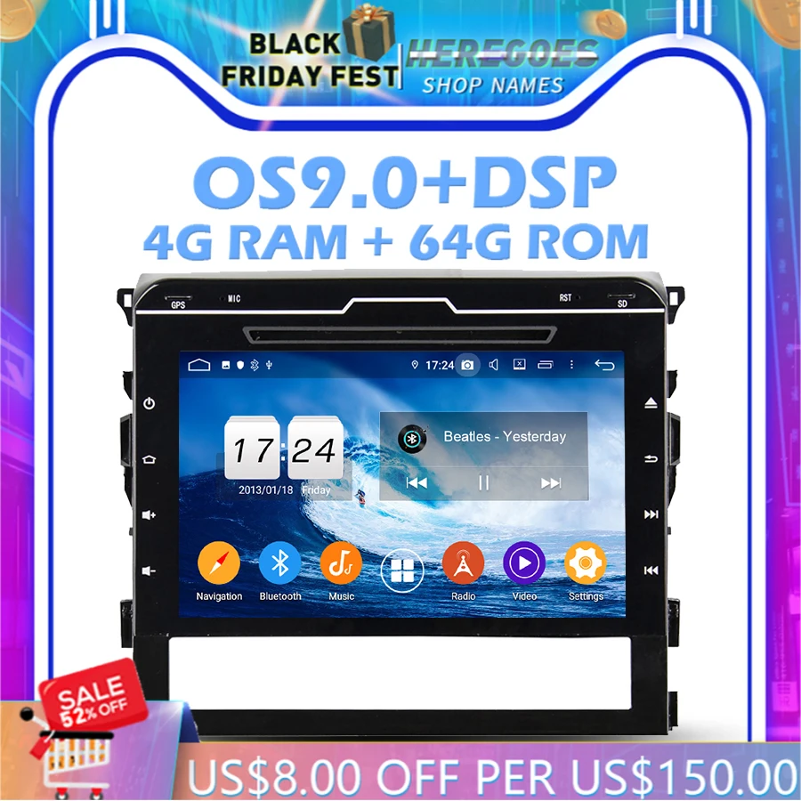 Автомобильный DVD-плеер IPS DSP Android 10 0 4 Гб ОЗУ 64 ПЗУ Wi-Fi 4G Bluetooth RDS радио GPS карта для Toyota