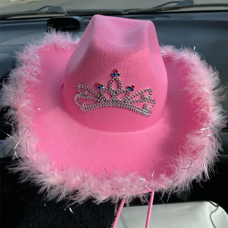 Cowgirl Hats Women Girl Western Style Rolled Fedora Caps Feather Edge Beach Cowboy Hat Sequin Western Party Cap
