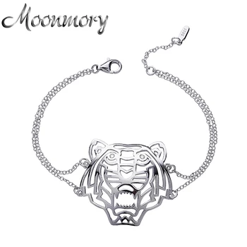 

Moonmory S925 Sterling Silver Medium Tiger Shaped Chain Bracelets Animal Pendant Silver Accessory Jewelry 16 -18cm Adjustable