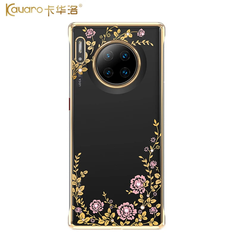 Чехол KAVARO PRECIOSA с кристаллами для huawei mate 30 Pro, роскошный Твердый Прозрачный чехол с цветочным рисунком и гальваническим покрытием, чехол для huawei mate 30, сумка - Цвет: Clear Gold