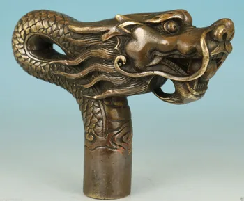 

chinese Collect Bronze Carving Dragon Statue Cane Walking Stick Head Art