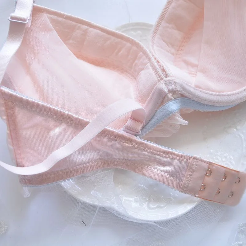 Water soluble lace underwire bra set large size girls underwear bowknot flower embroidered steel ring lingerie panty