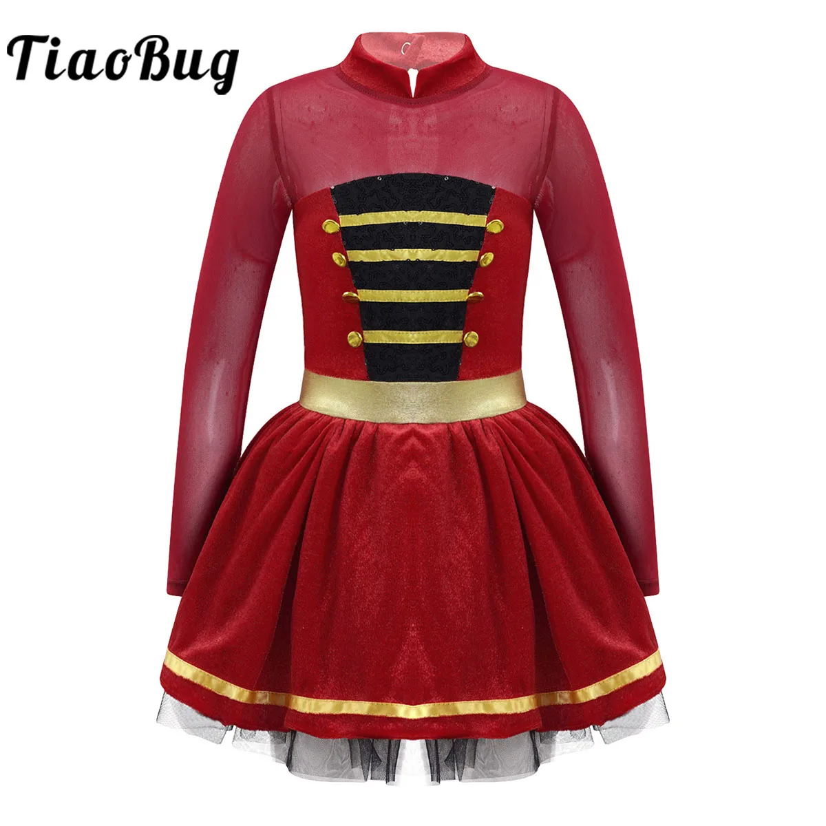 

Ballet Leotard Tutu Dress Kids Girls Sequins Circus Ringmaster Costumes Mesh Long Sleeves Carnival Party Cosplay Outfit