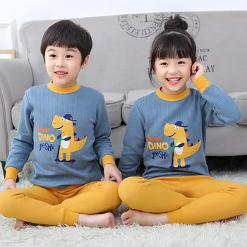 

Ultra Thick Children Sleepwear Cotton Blue Pyjamas Suit Boys Girls Clothing Autumn Nightwear Pajamas Sets Casual Sleep Set