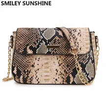SMILEY SUNSHINE, маленькая сумка через плечо для женщин, змеиный принт, сумка через плечо из искусственной кожи, женская сумка-мессенджер на цепочке, женские ручные сумки