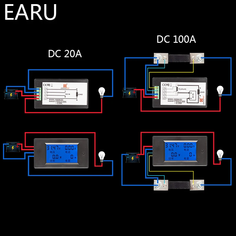 20A 100A AC 80-260V DC 6,5-100 V цифровой светодиодный Вольтметр Амперметр ваттметр измеритель энергии 12V 24V 110V 220V Вольт тестер