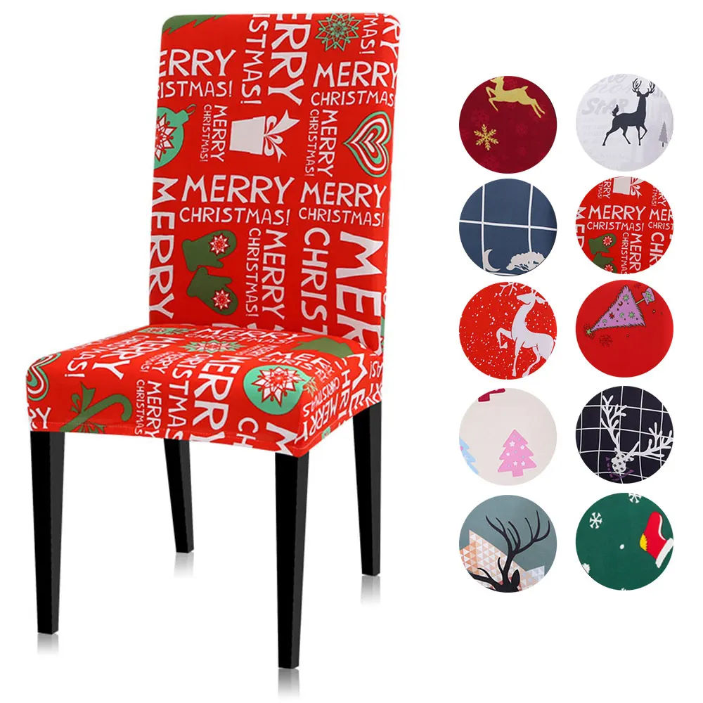 Рождественские чехлы на стулья из спандекса, эластичные современные универсальные чехлы с принтом для стульев BE37301