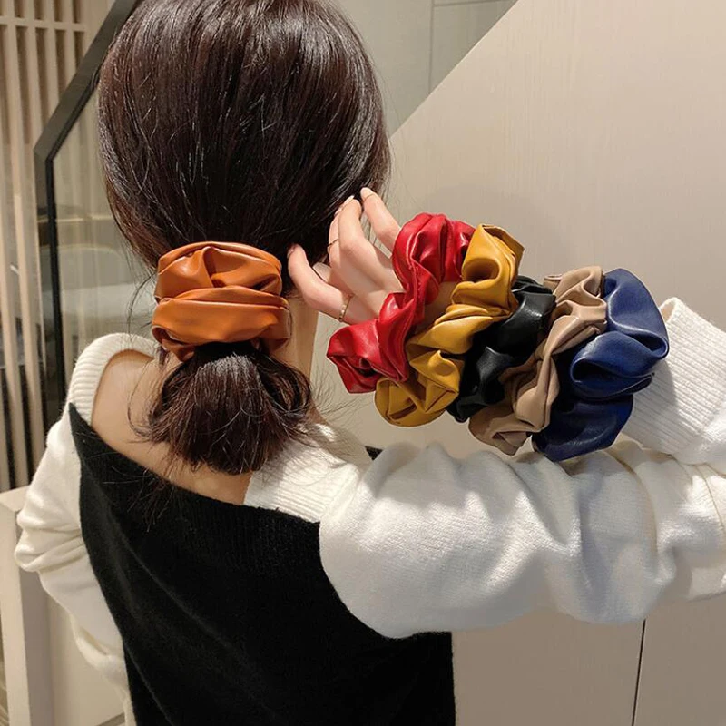 

New Arrival Soft Leather Scrunchie Elastic Hair Ring Ponytail Holder Black Scrunchie for Women Hair Accessories Scrunchie Pack