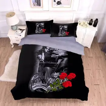 

BEST.WENSD 3D home textile king size bedding set Happy halloween chinese duvet cover red rose sugar skull bed housse de couette