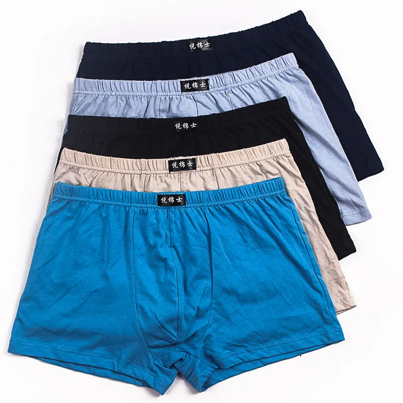 

5pcs/Lot All Cotton Underpants Men'S Boxers Shorts Breathable 100% Cotton Underwear Pure color Large Size Big Size Four Shorts