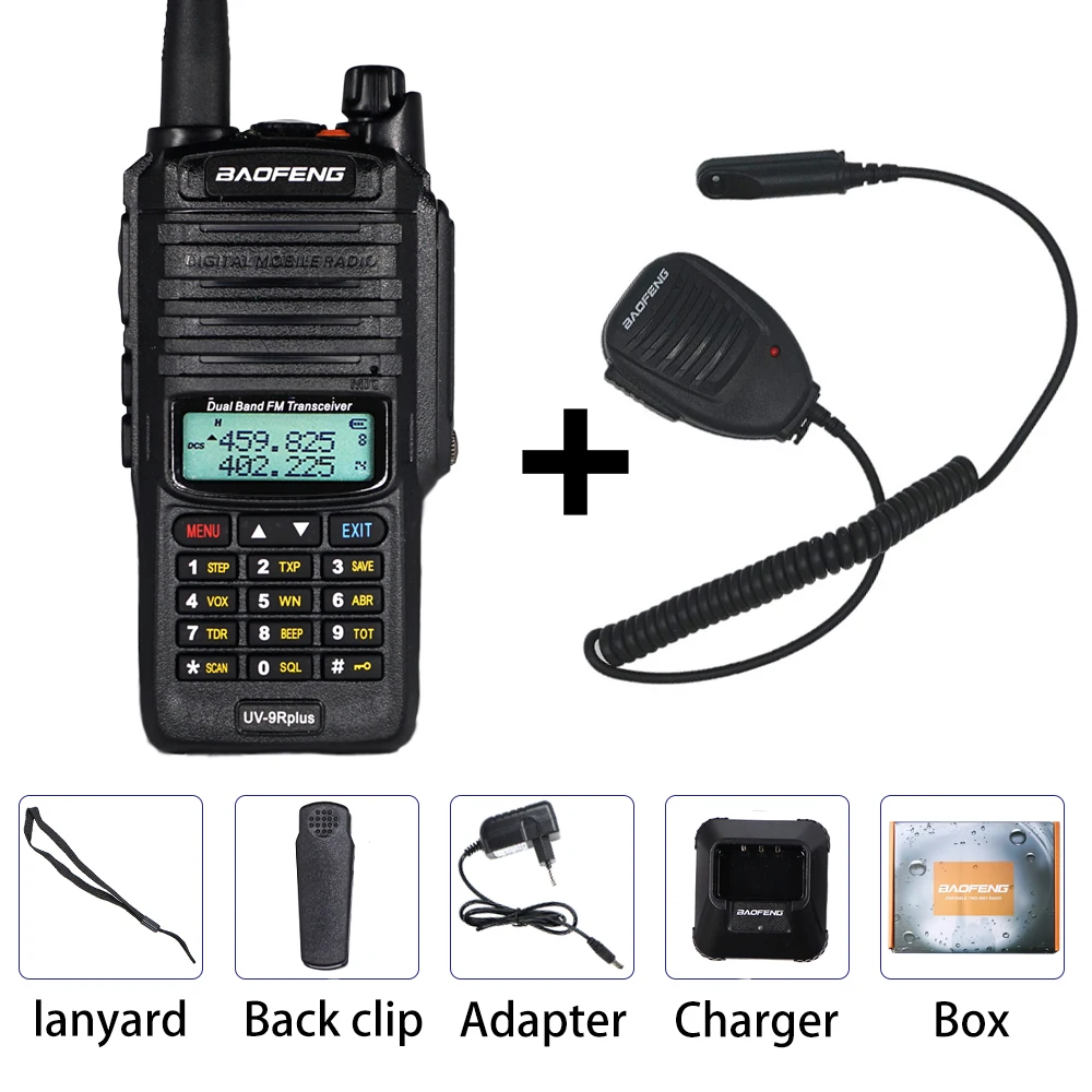 Мощный 10 Вт Baofeng UV-9R plus Walkie Talkie UV9R портативный CB Ham Радио 9rhp двухдиапазонный КВ трансивер 4800 мАч двухстороннее радио - Цвет: Add 1 Mic