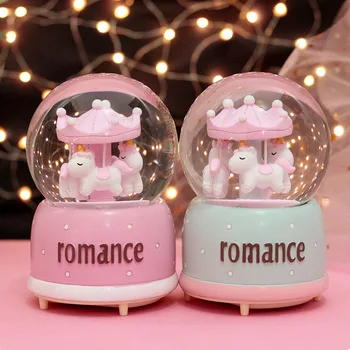 

10*15.8CM Night Light Music Box Merry-go-round Snow Globe Glass Crystal Ball Music Box Craft Home Desktop Decor Wedding Gift