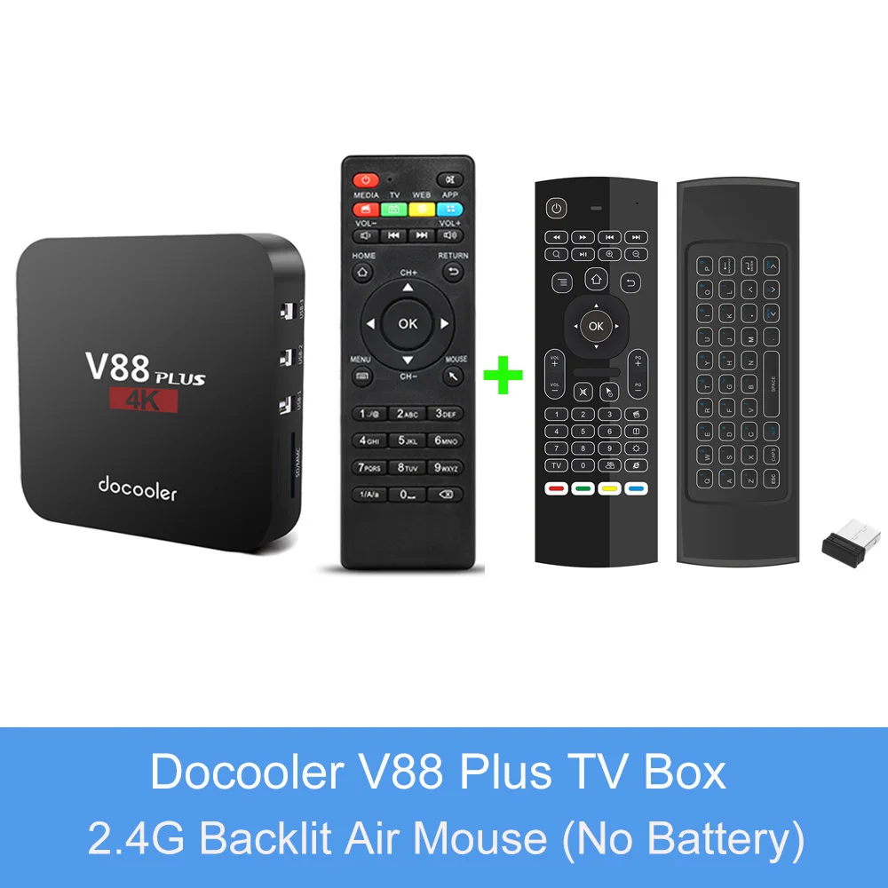 Docooler V88 Plus Smart Android 8,1 ТВ приставка Rockchip RK3229 четырехъядерный 2 ГБ/16 ГБ ТВ приставка 4K 1080P 2,4G WiFi приставка pk X96 mini - Цвет: 2G16G Air Mouse
