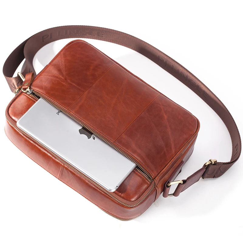 Genuine Leather Men's Messenger Bag Men shoulder Business Laptop Bag Briefcase Document Cross Body Oil Wax Cowhide Male Handbags