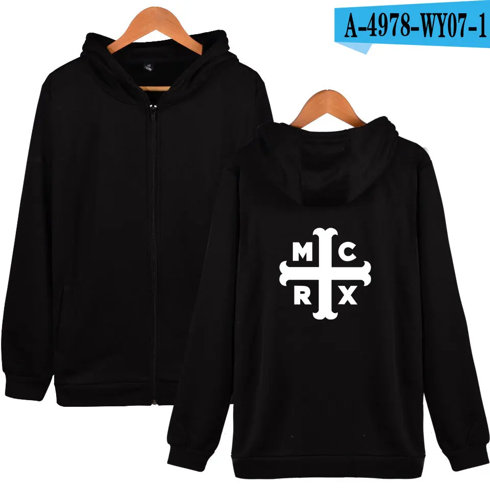black My Chemical Romance толстовки с капюшоном на молнии Весенняя толстовка с буквенным принтом крутая и модная уличная одежда худи размера XXS до 4XL - Цвет: black