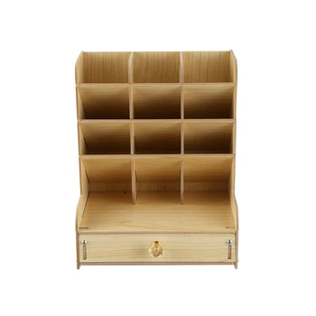 

White Multi-Function Wood 13 Grids Desktop Stand Holder Cosmetic Brush Storage Box for Pencil Pen Cosmetic Brush Jewelry Display