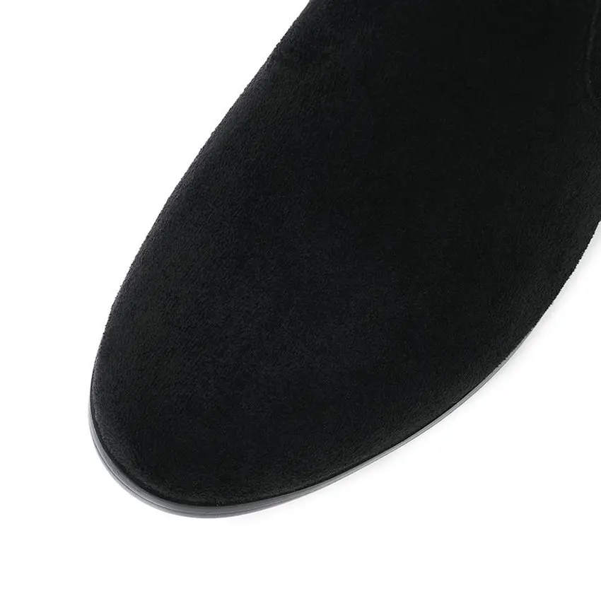 QUTAA/ г. Женские Сапоги выше колена зимняя женская обувь из флока на квадратном каблуке теплые высокие сапоги на меху со шнуровкой размеры 34-43