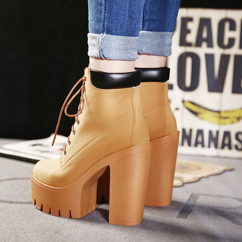 Botines de tacón grueso alto para mujer, zapatos de baile para club  nocturno y Bar, botas Martin de lona con cordones, botas cortas de moda  coreana, 2021 - AliExpress Calzado