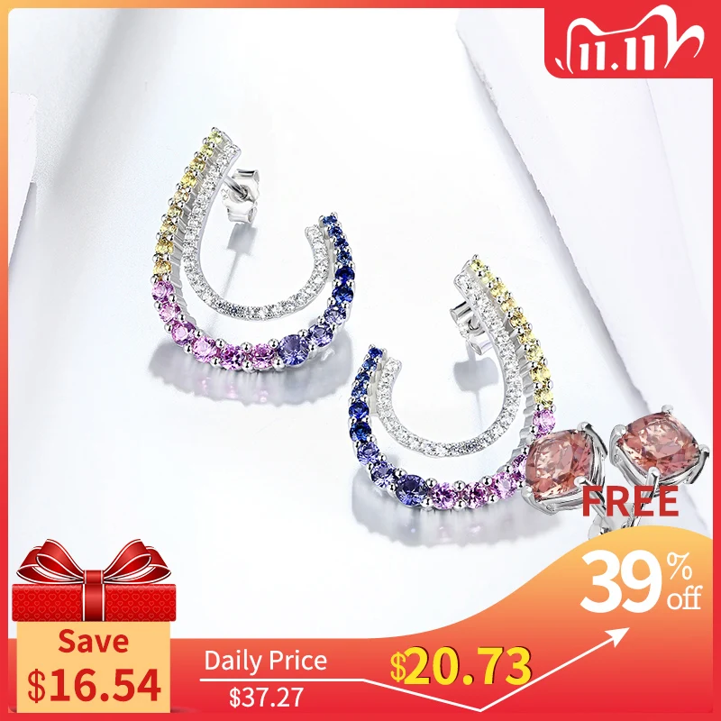 

Colorful Zircon Sterling Silver Stud Earring for Women Fine Jewelry Special Design S925 Real Silver Simple Charming Jewelry