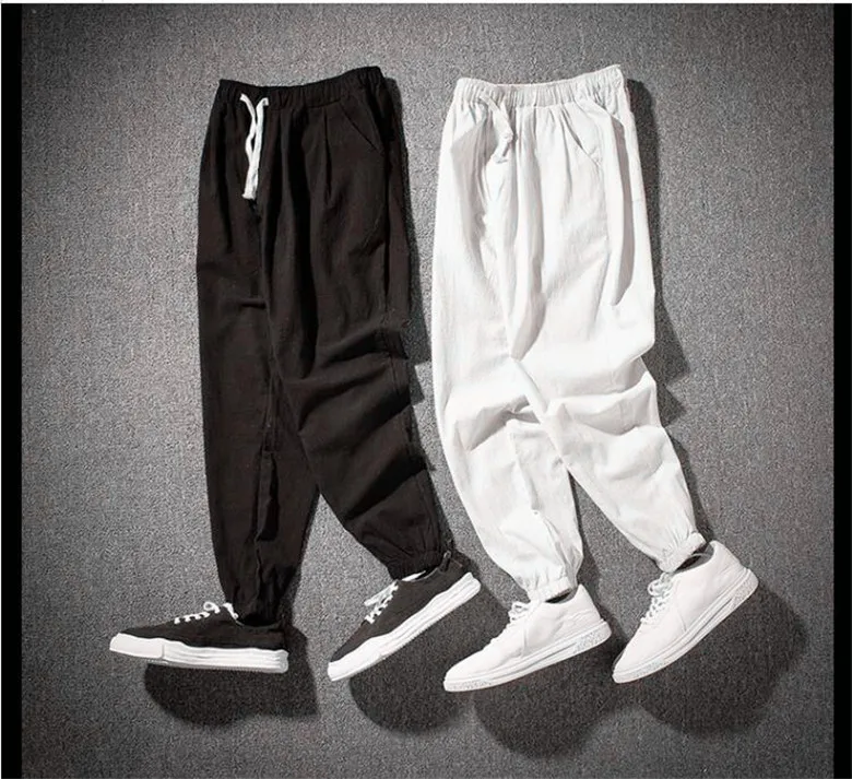 Description Picture 6 of itemMen Nature Cotton Linen Trousers Summer Casual Loose  Male Ankle-Length Pants Solid Drawstring Waist Heram Pants Plus Size M-7XL