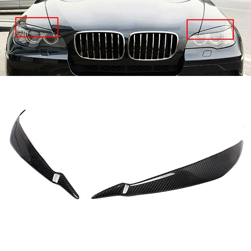 

2Pcs Carbon Fiber Car Headlight Cover Eyebrow Eyebrows Car Shape Headlight Eyebrows Decorative Cover Accessories for Bmw E71 X