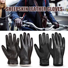 Guantes de piel de oveja para hombre, para deportes al aire libre, cálido, forrado en lana, Vintage, para conducir, guantes de invierno cazadora, guantes de ciclismo