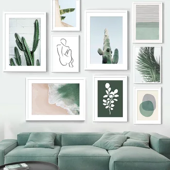 

Leaf Cactus Beach Abstract Girl Body Line Wall Art Canvas Painting Nordic Posters And Prints Wall Pictures For Living Room Decor