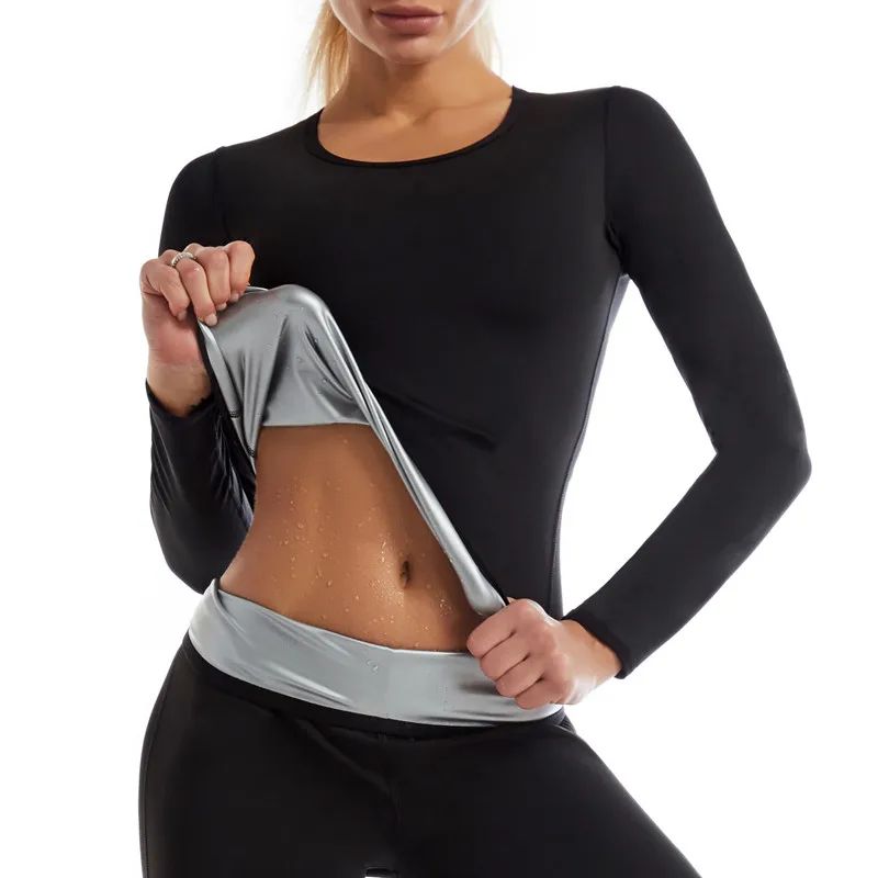 Waist Trainer Shapewear Tummy Hot Thermo Sweat Shirt Black Grey Tee New Women Sauna Tops Body Shaper Weight Loss Slimming Shirts strapless shapewear