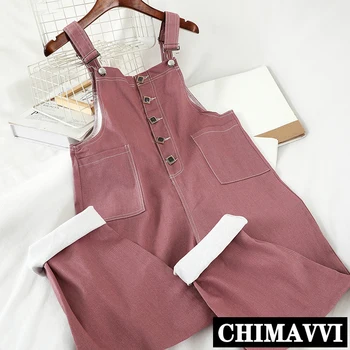 

Korean New Women Spring Loose-Fit Harem Capri Pants Casual Jeans Suspender Pants Students Romper Denim Overalls