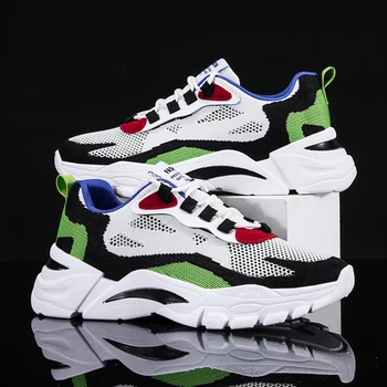 

2020 Mesh Men Sneakers Casual Shoes Lace-up 5cm Green Lightweight Comfortable Tenis Breathable Walking Zapatillas Hombre