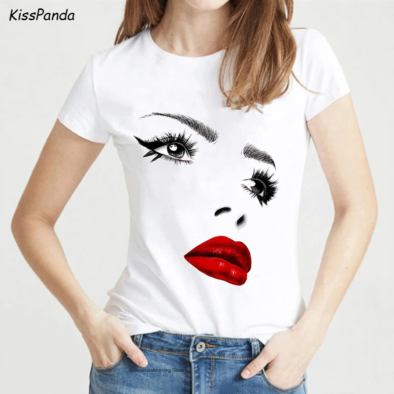 Женская футболка vogue большие размеры с принтом губ и ресниц camiseta mujer ulzzang harajuku