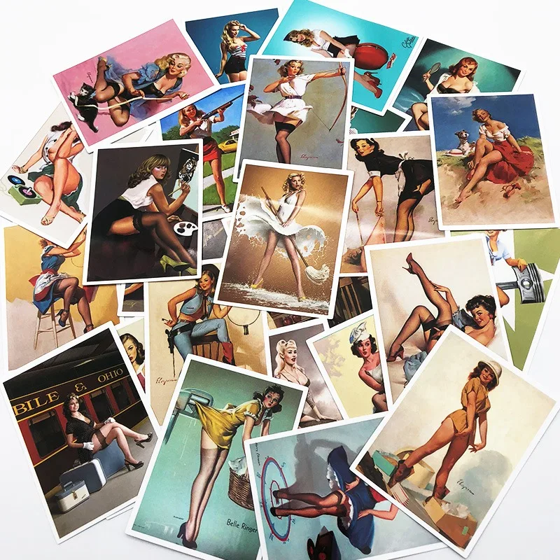 

25pcs Retro World War II Sexy Pin Up Girls New Anime Waterproof Stickers For DIY Laptop Luggage Fridge Wall Decor Poster Sticker